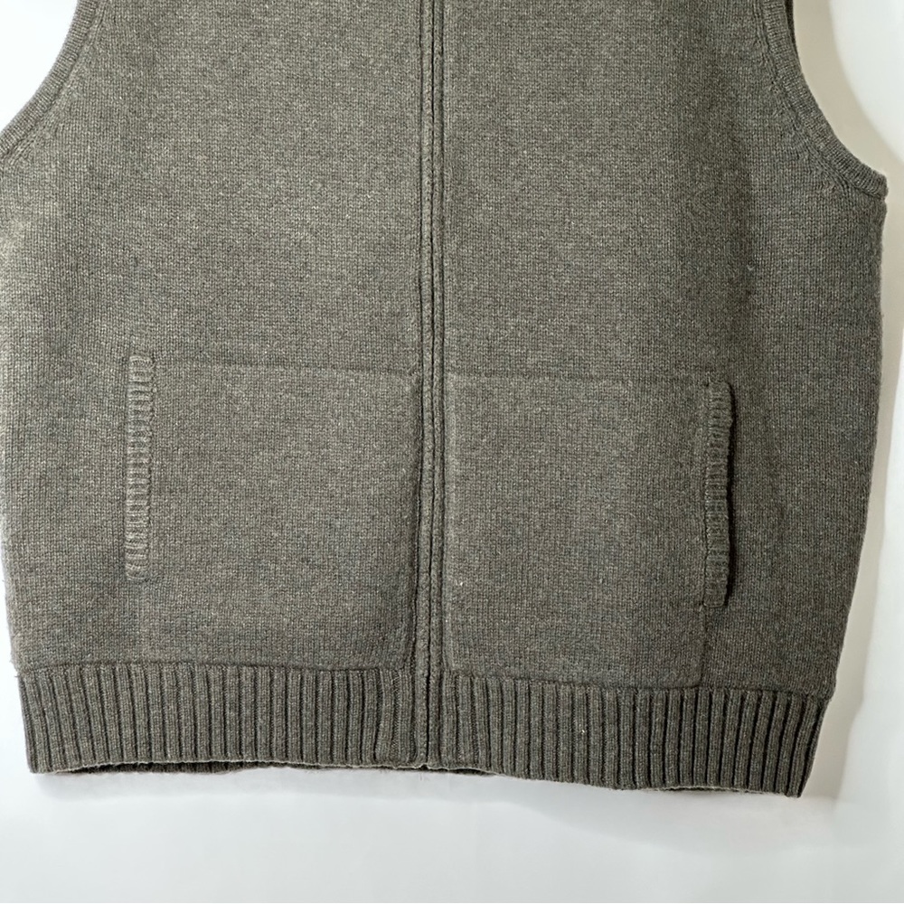 VTG L.L Bean Lambswool Blend Men's Olive Zip Up Sweater Vest Fleece Lined Sz L - Picture 6 of 11